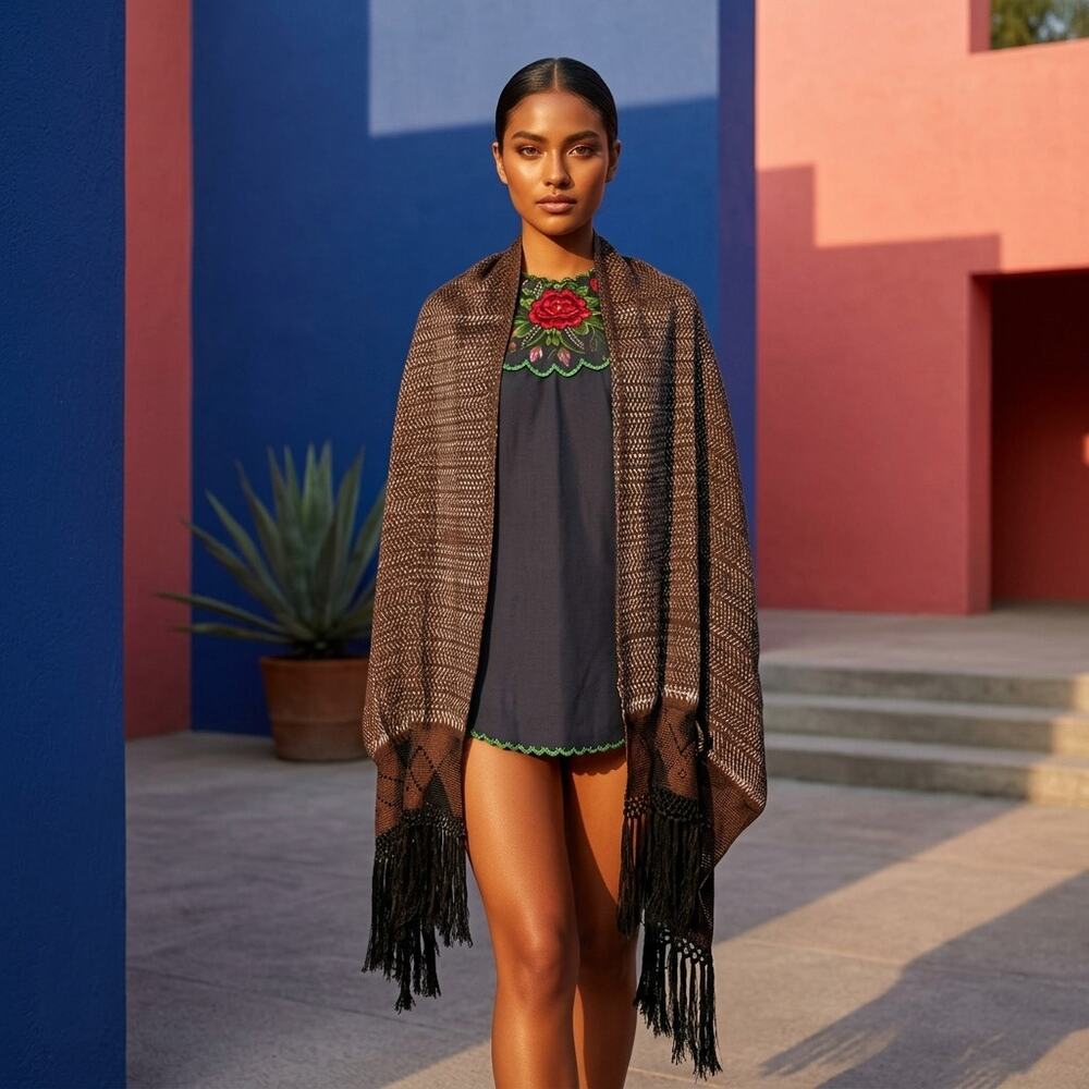 Mexican hand woven Rebozo color Brown   stunning